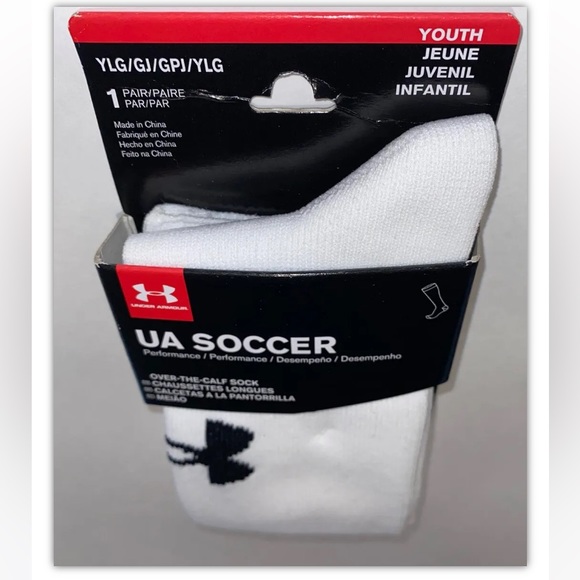 UA Under Armour Team OTC Soccer Socks 1 Pair Youth 1-4 W4-6.5 White w Black Logo - Picture 10 of 10